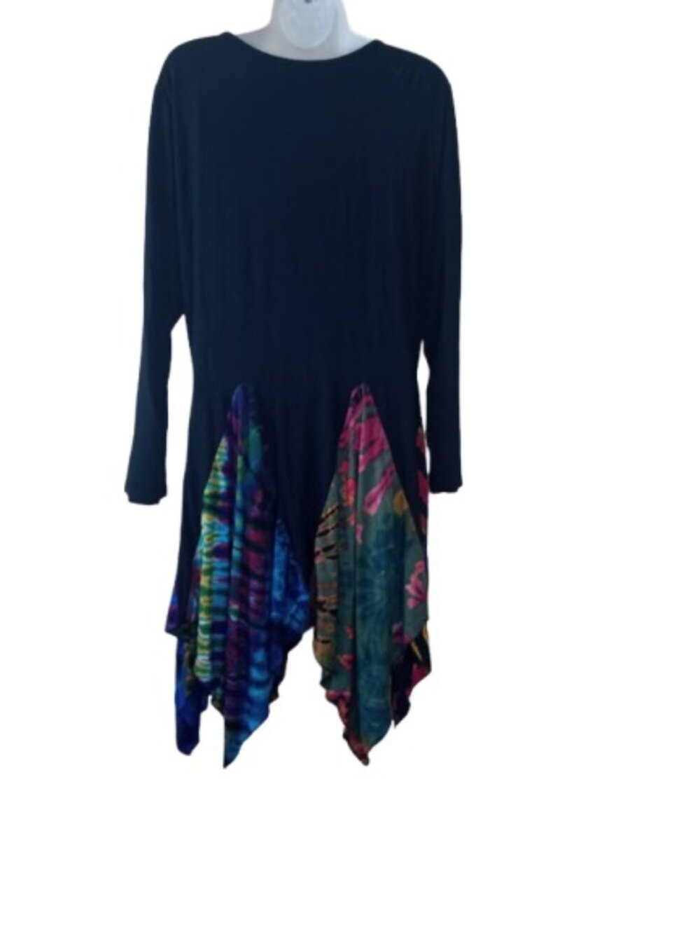 Vintage Katmandu Womens Sharkbite Swing Dress Black Tie Dye Knit Boho Burnout L - Picture 4 of 4
